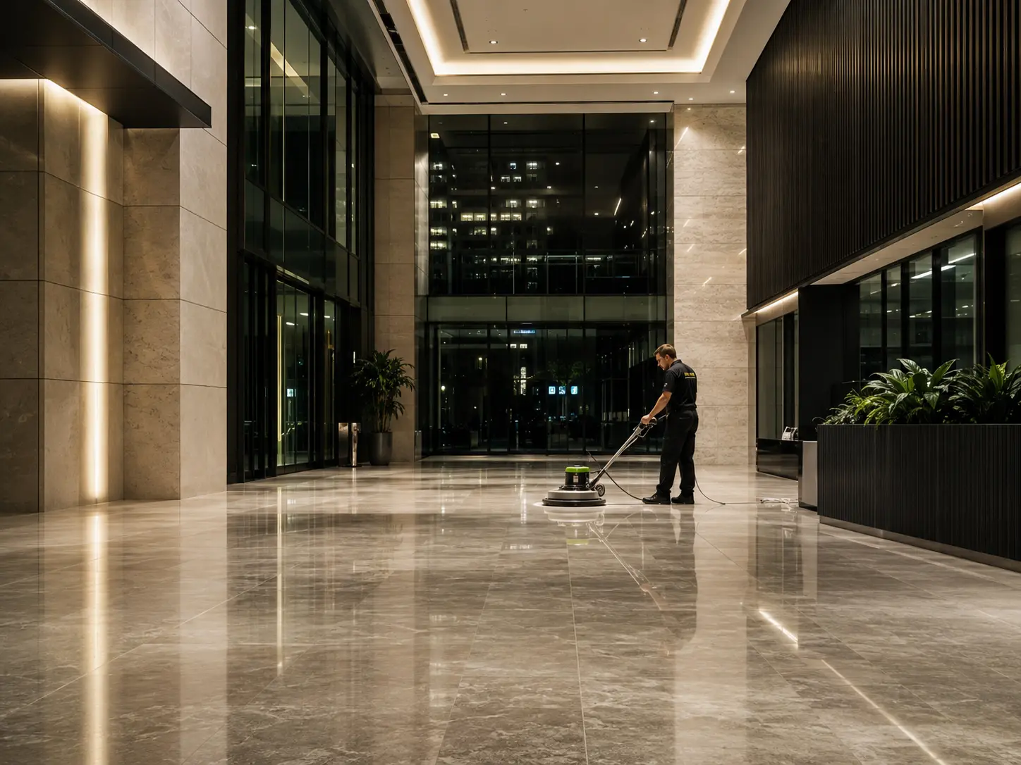 Professional commercial cleaning in a modern workplace
